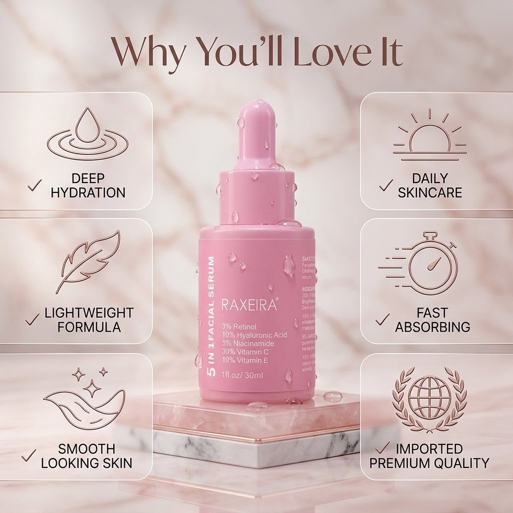 RAXEIRA 5-in-1 Facial Serum 30ml | Anti-Ageing, Brightening & Hydrating
