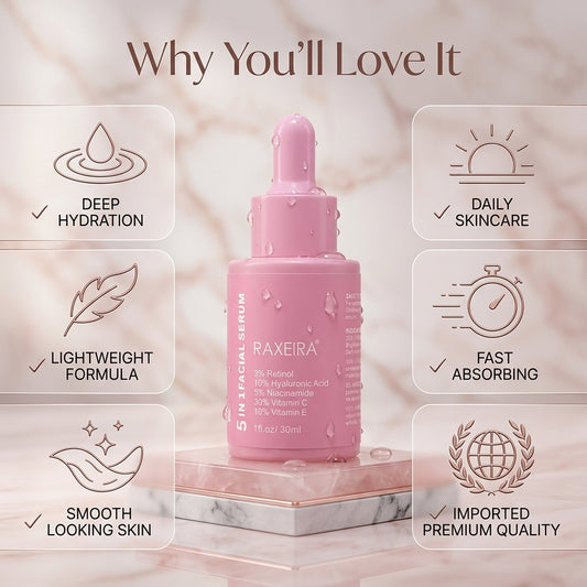 RAXEIRA 5-in-1 Facial Serum 30ml | Anti-Ageing, Brightening & Hydrating